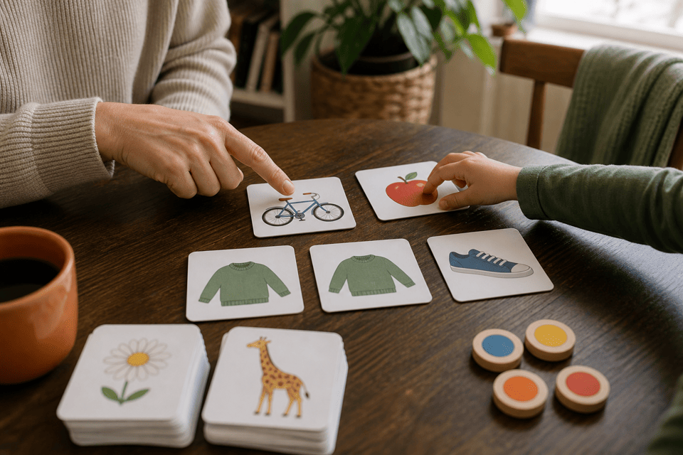 In-home speech therapy session at the table
